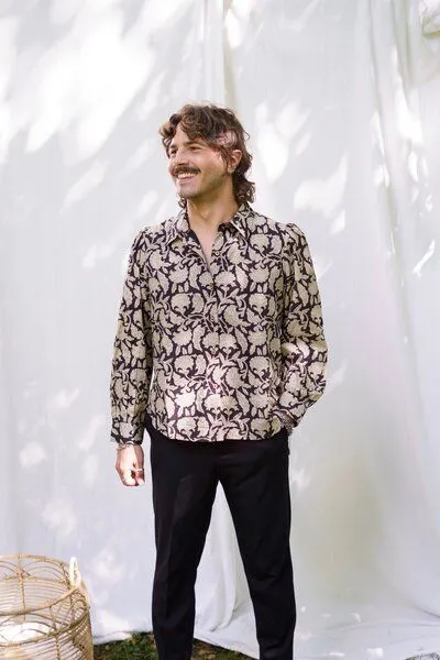 Haus of Namaste Haus of Namaste Black & White Bluse aus nachhaltiger Bio-Baumwolle | Handblockdruck | Unisex-Hemd für jeden Tag. – Produktbild 4 von 4