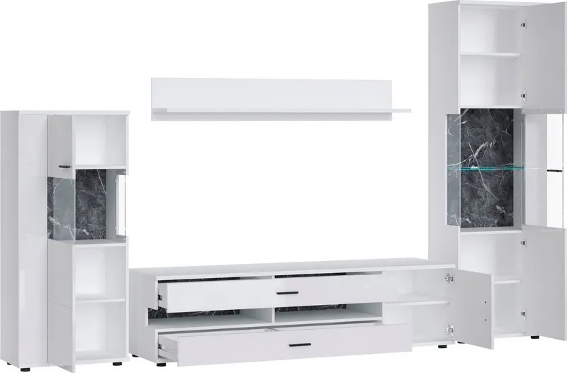 OTTO home Wohnwand Henley, (Set, 4-St), mit Glastüren, Weiß, – Produktbild 4 von 5