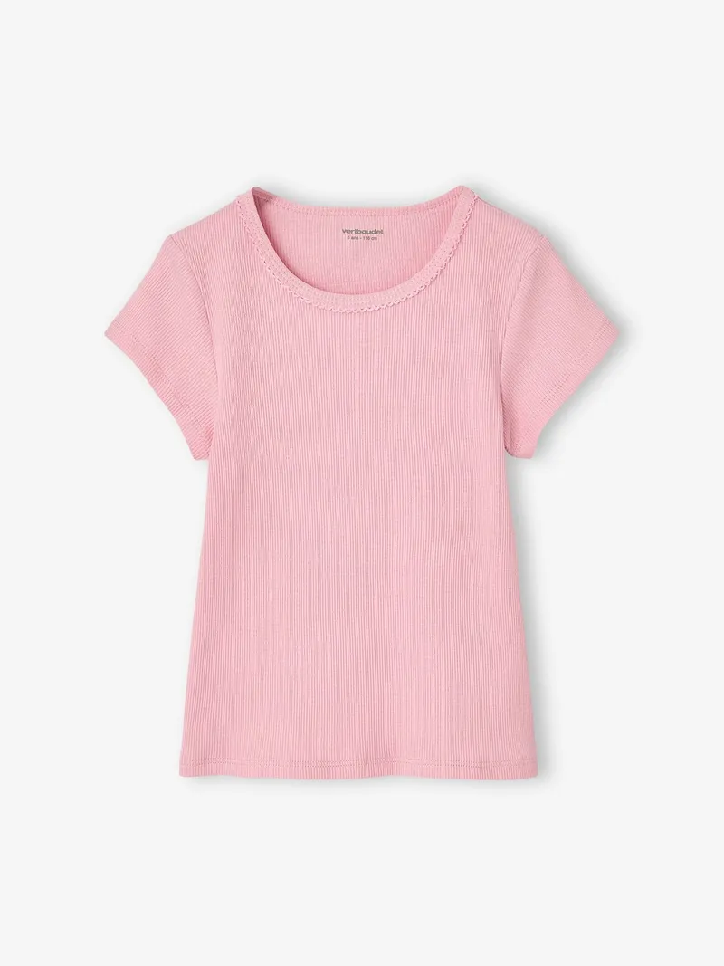 Vertbaudet 3er-Pack T-Shirts mit Picotkante aus Rippjersey Mädchen, Beige, – Produktbild 3 von 4