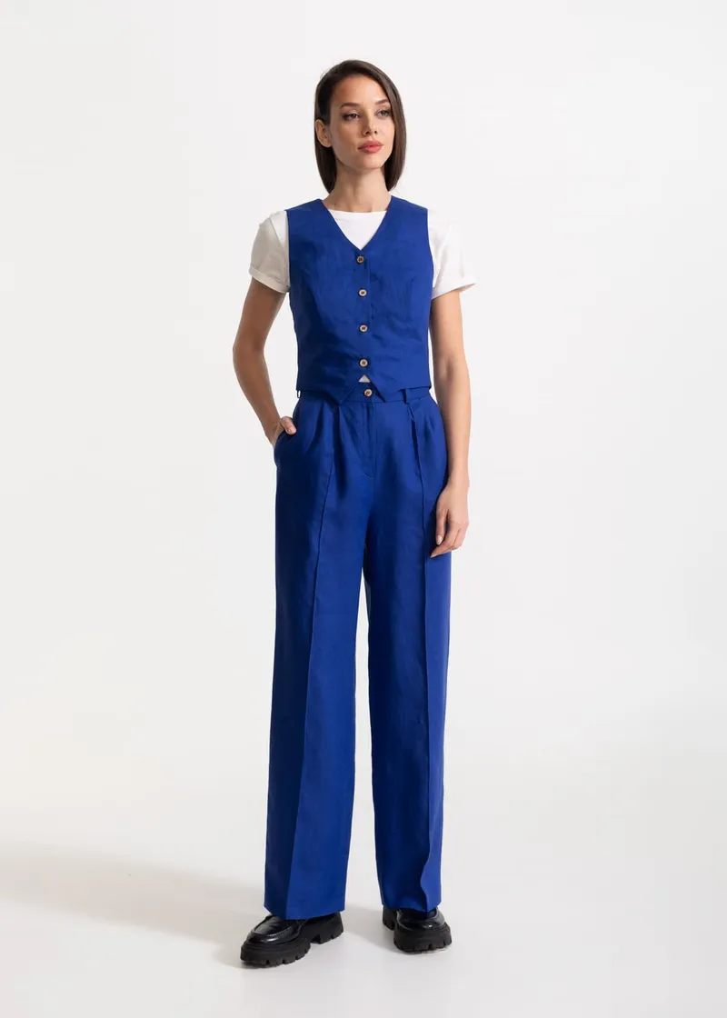 De IONESCU De IONESCU Damen vegan Hose Figa Leinen, Dunkelblau, – Produktbild 1 von 2