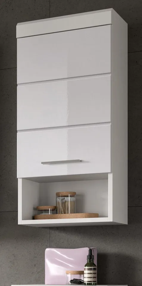 Inn.Furn Hängeschrank Shawn (Badschrank in weiß Hochglanz, 37 x 79 cm) mit 3 Fächern, Weiß, – Produktbild 2 von 5