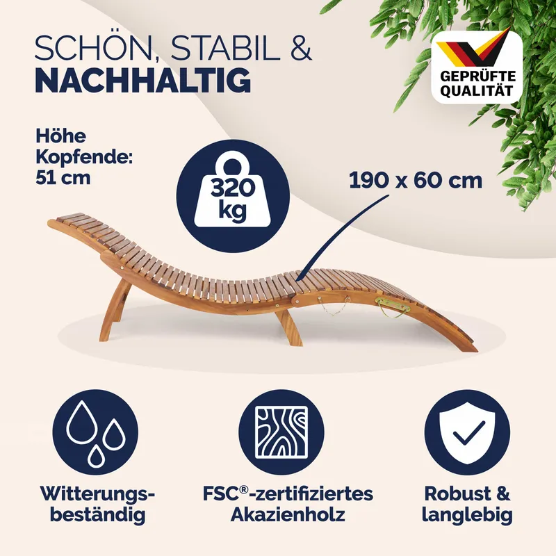 Casaria® Faltbare Gartenliege Akazienholz FSC®-zertifiziert, Braun, – Produktbild 2 von 2
