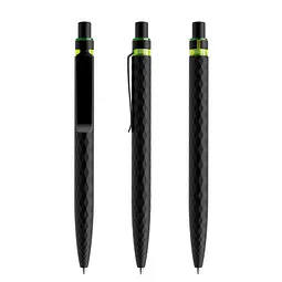 prodir prodir® Druckkugelschreiber QS01 PQS Push, blaue Mine, kohlschwarz/schwarz satiniert/gelbgrün, Schwarz / hellgrün, – Produktbild 1 von 1