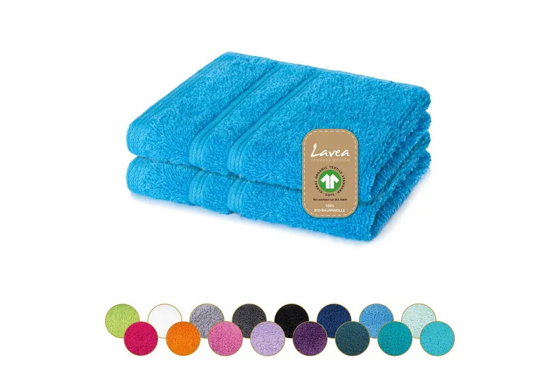 Lavea Seiftuch Bali Seiftücher, Waschlappen Frottee 30x30 cm, Weiches Bio-Baumwollfrottee (Set, 2-St), kleine Handtücher, Handtuch-Set, GOTS-zertifiziert, Blau, – Produktbild 2 von 5