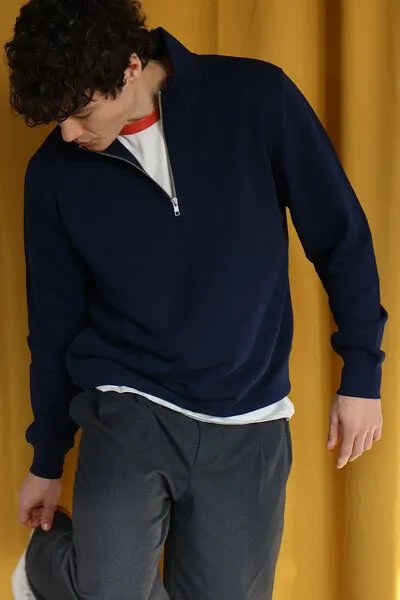 Kultgut Biofair - Softer gemütlich-weicher Pullover mit Zip / Kultgut, Navy, – Produktbild 2 von 3