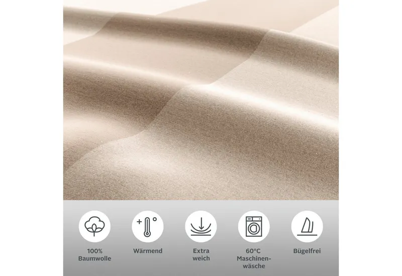 OTTO home Wendebettwäsche Sari in verschiedenen Qualitäten, Flanell, 2 teilig, ab Gr. 135x200 cm, Wendedesign, moderne Bettwäsche mit Streifen, Beige, – Produktbild 3 von 6