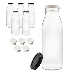 mikken mikken 6x Milchflasche 500 ml Glasflasche mit Deckel + Frischhaltedeckel und Etiketten – Produktbild 1 von 1