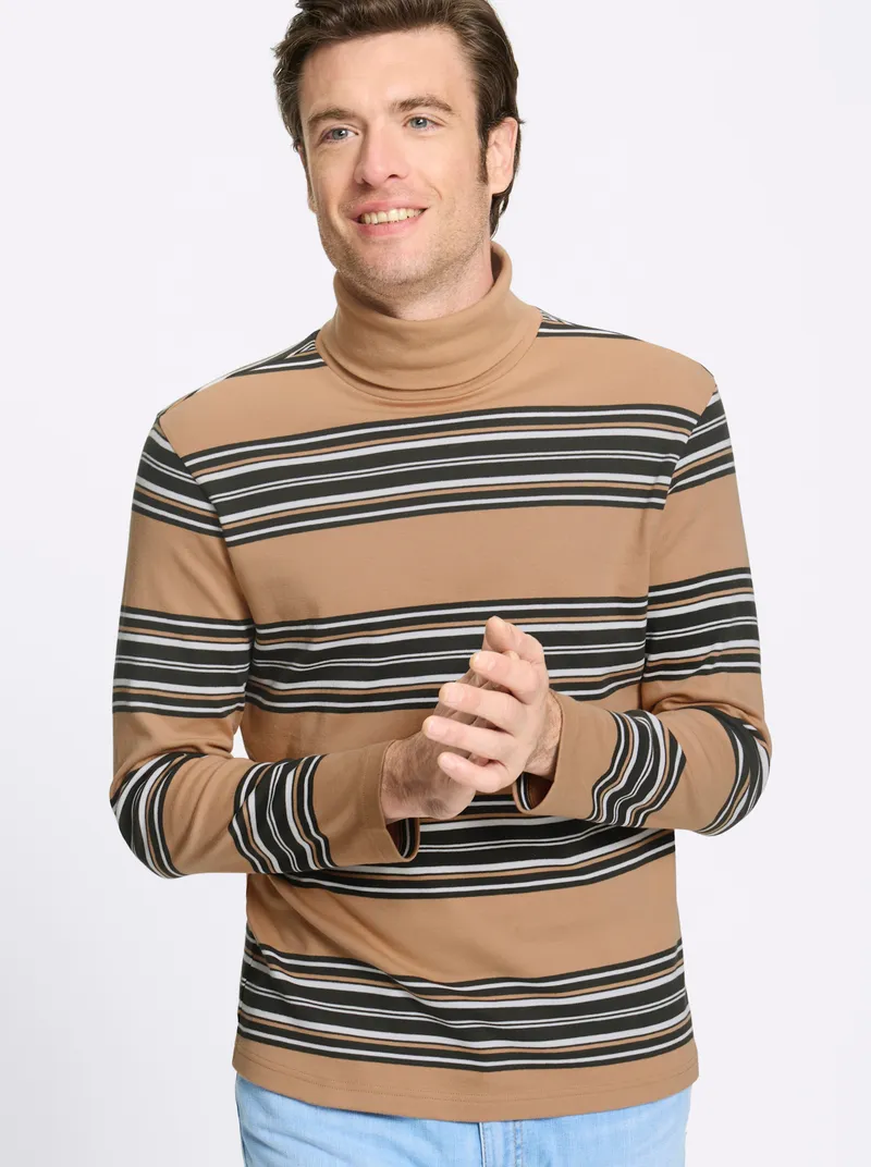 Catamaran Rollkragenshirt, Camel-gestreift, – Produktbild 2 von 2