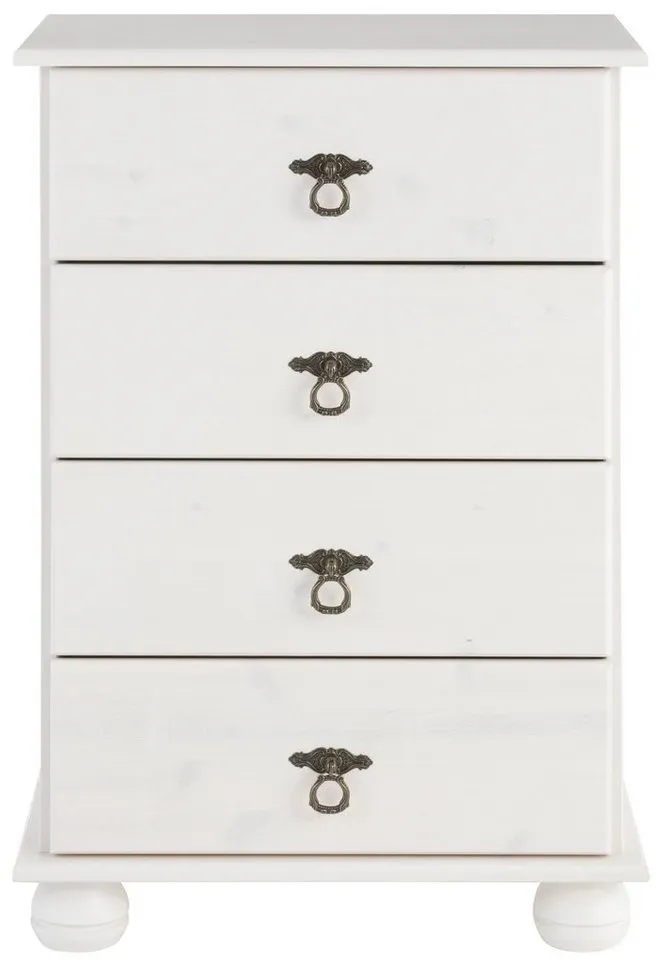 OTTO home Kommode Finca Hochkommode mit 4 Schubladen und Ringgriffen aus Metall, massives Kiefernholz, mit 4 Schubladen und einer natürlichen Maserung, Weiß, – Produktbild 4 von 5