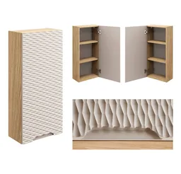 Lomadox Hängeschrank OLUO-56-BEIGE Wandschrank Badschrank, Eiche mit beige, 3D-Struktur – Produktbild 1 von 1