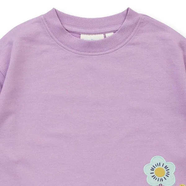 Sense Organics Sense Organics Mädchen Sweatshirt mit Blumen-Motiv, Modell CALISSA, Blumen-druck auf flieder, – Produktbild 2 von 3