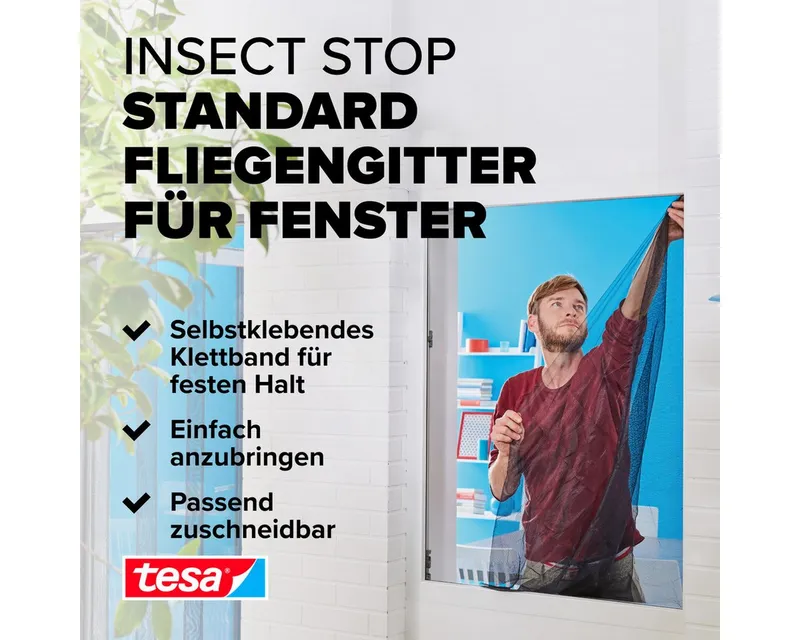 Tesa Tesa Fliegengitter "Standard" für Fenster 150 x 180 cm, Weiß, – Produktbild 5 von 8