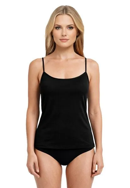 Haasis Bodywear Haasis Bodywear Damen Spaghetti Top, Glanzeinfass, 3er Pack, Bio Baumwolle, Schwarz, – Produktbild 3 von 4