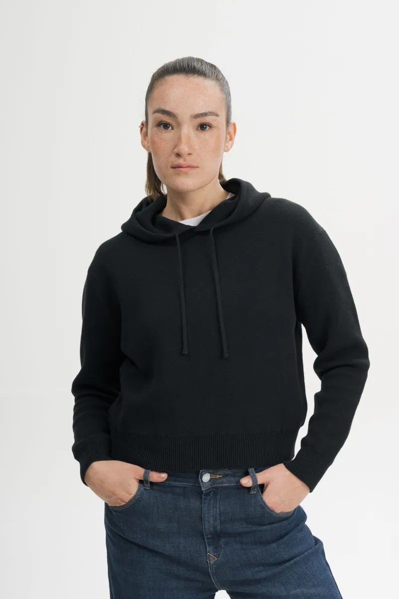 MELA MELA Damen vegan Strick Hoodie Janisha Black, Schwarz, – Produktbild 2 von 2