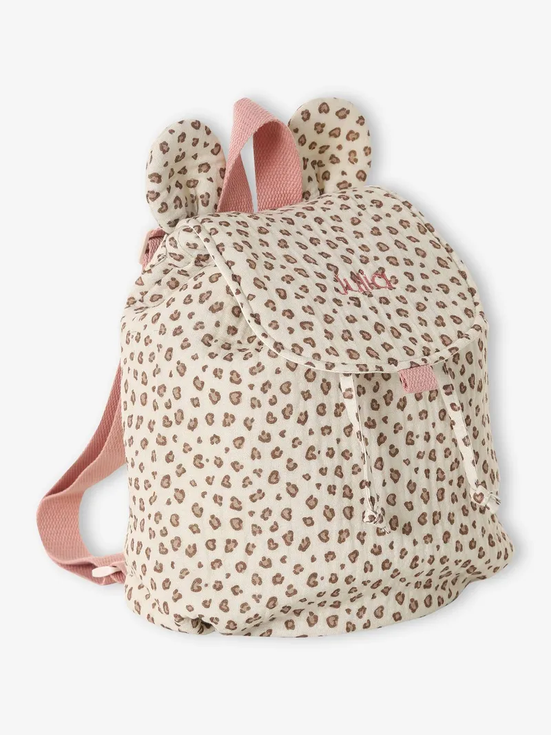 Vertbaudet Kinder Kita-Rucksack aus Musselin mit Ohren leo, Hellbeige leo, – Produktbild 4 von 4