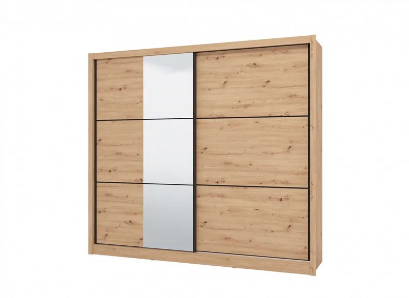 Home affaire Schwebetürenschrank Navara Kleiderschrank mit Spiegel Wäscheschrank Garderobe Kleiderschrank mit Spiegel, FSC®-zertifiziert, 242,5x215,5x61cm, Beige, – Produktbild 4 von 5