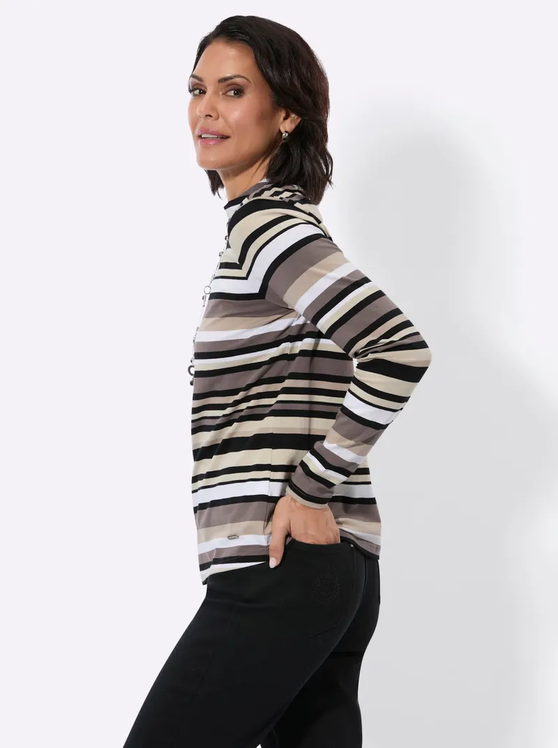 Witt Stehkragenshirt dunkeltaupe-sesam-geringelt, Dunkeltaupe-sesam-geringelt, – Produktbild 3 von 3