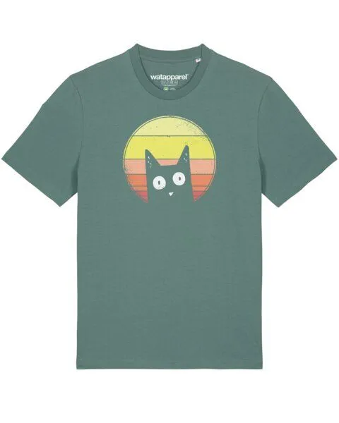 watapparel watapparel T-Shirt Unisex Sunset Cat, Green bay, – Produktbild 1 von 3