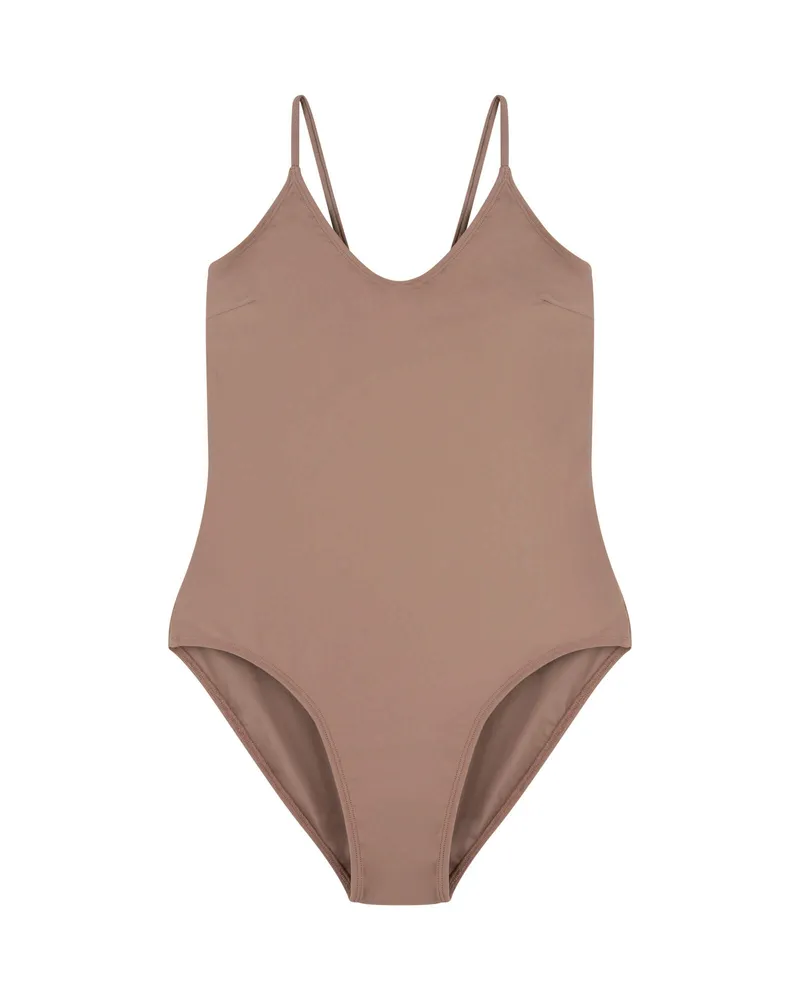 MATONA MATONA Damen vegan Badeanzug V-Ausschnitt Taupe, Dunkelbraun, – Produktbild 1 von 2