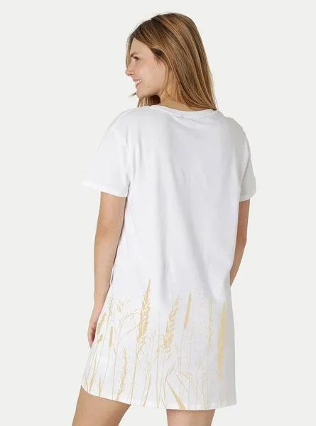 Peaces.bio - handbedruckte Biomode Peaces.bio - handbedruckte Biomode Longshirt Gräservielfalt Damen, Weiss, – Produktbild 3 von 4