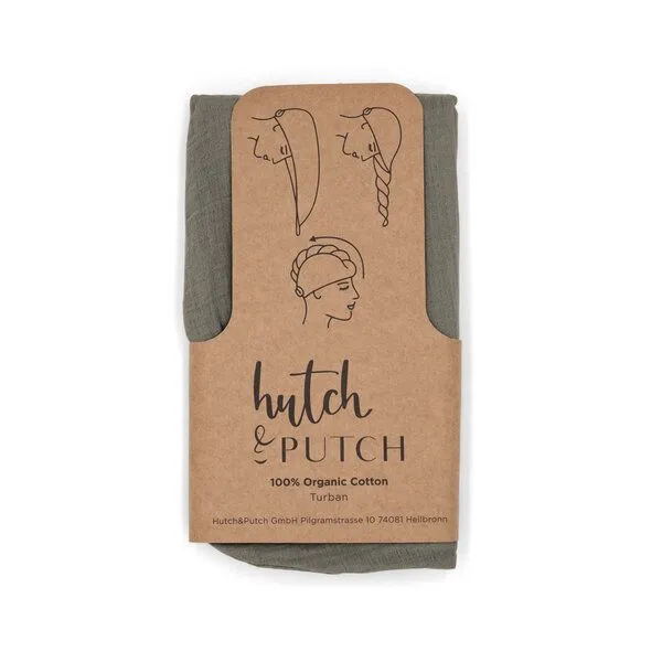 Hutch&Putch Hutch&Putch - Musselin Turban - Haarturban mit Knopf - aus 100% Bio Baumwolle - für langes und kurzes Haar geeignet - Saugstark und Kuschelweich, Anthrazit, – Produktbild 2 von 3