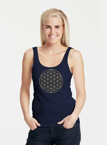 Peaces.bio - handbedruckte Biomode Peaces.bio - handbedruckte Biomode Bio Damen Tank-Top "Die Blume des Lebens", Navy, – Produktbild 2 von 2