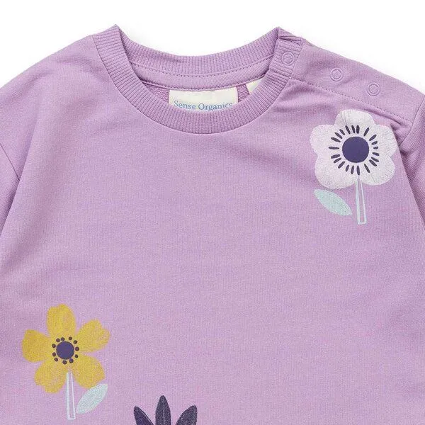 Sense Organics Sense Organics Baby Sweatshirt mit Blumen-Motiv, Modell ABISSA, Blumen-druck auf flieder, – Produktbild 2 von 4