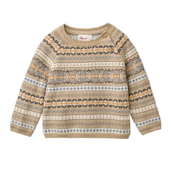 People Wear Organic People Wear Organic Strick Pullover, Jacquard beige, Bio-Baumwolle – Produktbild 1 von 2