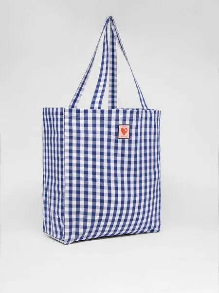LANIUS LANIUS Vichy-Karo Tasche (GOTS) aus Bio-Baumwolle, Blue white, – Produktbild 4 von 4