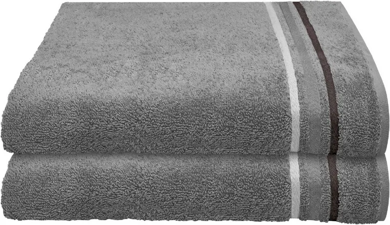 Schiesser Schiesser Duschtücher Skyline Color aus 100 % Baumwolle mit eleganter Streifenbordüre, Frottier (Set, 2-St), OEKO-TEX® MADE IN GREEN, Grau, – Produktbild 6 von 6