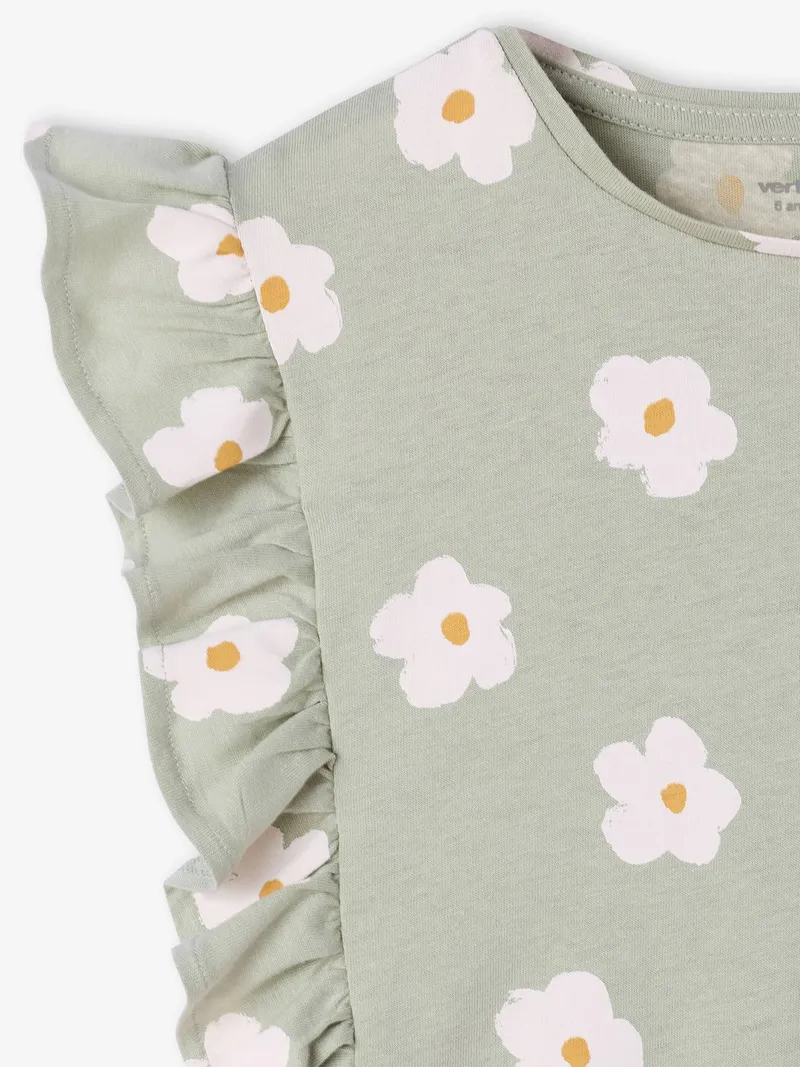 Vertbaudet Mädchen Top mit Volants und Blumenmotiven salbei, Salbeigrün, – Produktbild 3 von 3