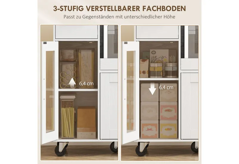 HOMCOM HOMCOM Küchenbuffet Sideboard, Mikrowellenschrank, Schublade, verstellbare Ablagen (Küchenbuffet, 1-St., Küchenschrank) für Küche, Esszimmer, Weiß, – Produktbild 5 von 5
