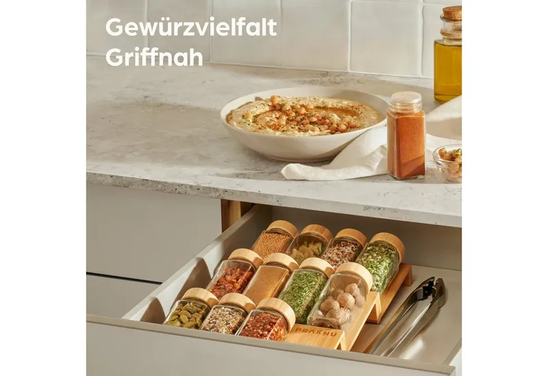 Praknu Schubladeneinsatz Gewürzregal für Schublade aus FSC - zertifiziertem Holz - Für 12, Beige, – Produktbild 5 von 5
