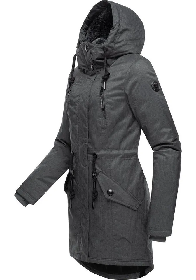 ragwear ragwear Wintermantel Elsie Melange Wasserdichter Winterparka mit Kapuze und Teddyfleece, Schwarz, – Produktbild 2 von 3