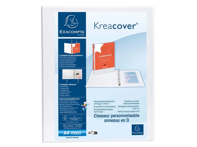 Exacompta 10 Exacompta Ringbücher "Kreacover", DIN A4 Maxi, 2 Ringe 20 mm, RB 38 mm, weiß – Produktbild 1 von 1
