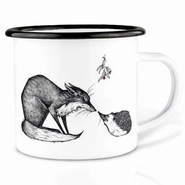 LIGARTI Emailletasse »Fuchs und Igel« von LIGARTI | 300 oder 500 ml | handveredelt in Deutschland | Cup, Kaffeetasse, Emaillebecher, Camping Becher – Produktbild 1 von 1