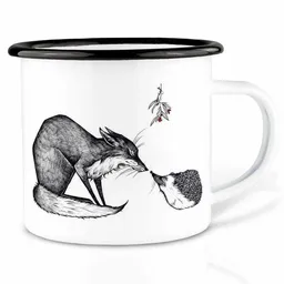 LIGARTI Emailletasse »Fuchs und Igel« von LIGARTI | 300 oder 500 ml | handveredelt in Deutschland | Cup, Kaffeetasse, Emaillebecher, Camping Becher – Produktbild 1 von 1