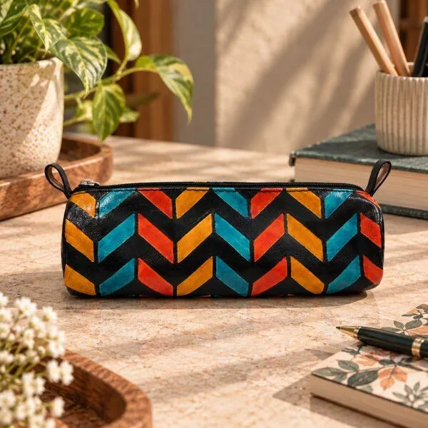 Janselo Nomad Lines Design Shanti-Leder-Stiftemäppchen – Produktbild 1 von 4
