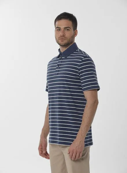 ORGANICATION ORGANICATION Gestreiftes Poloshirt aus Bio-Baumwolle und Leinen, Blau(navy), – Produktbild 3 von 3