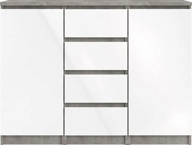 Home affaire Kommode Naia - 4 Schubladen & 2 Türen, grifflose Front, Made in Denmark (Breite: 121 cm, in mehreren Farben), Sideboard, skandinavisches & modernes Design mit viel Stauraum, Grau, – Produktbild 4 von 5