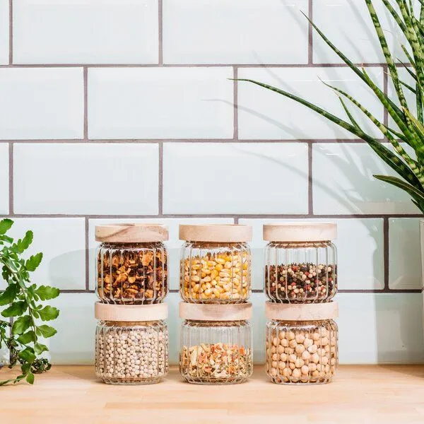 Econovo Econovo Gewürzgläser mit Holzdecke | 150ml (Set 6-tlg.) | Kollektion Gemustert – Produktbild 2 von 4
