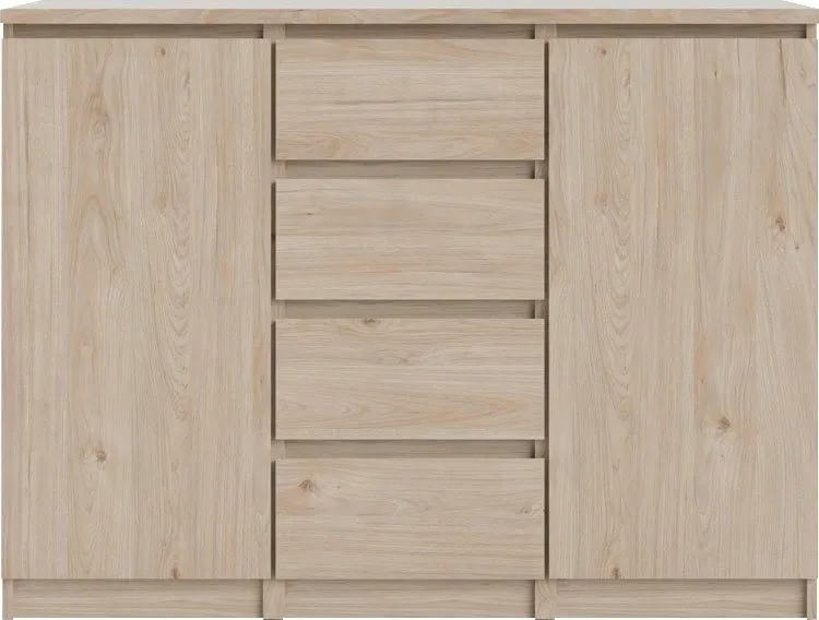 Home affaire Kommode Naia - 4 Schubladen & 2 Türen, grifflose Front, Made in Denmark (Breite: 121 cm, in mehreren Farben), Sideboard, skandinavisches & modernes Design mit viel Stauraum, Braun, – Produktbild 7 von 8