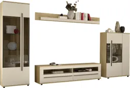Home affaire Wohnwand Cantara, Anbauwand, Wohnzimmer-Set, in Eiche Evoke, Weiß oder Kaschmir, (Set, 4-St), enthält zwei Vitrinen, ein Lowboard und ein Wandboard – Produktbild 1 von 1