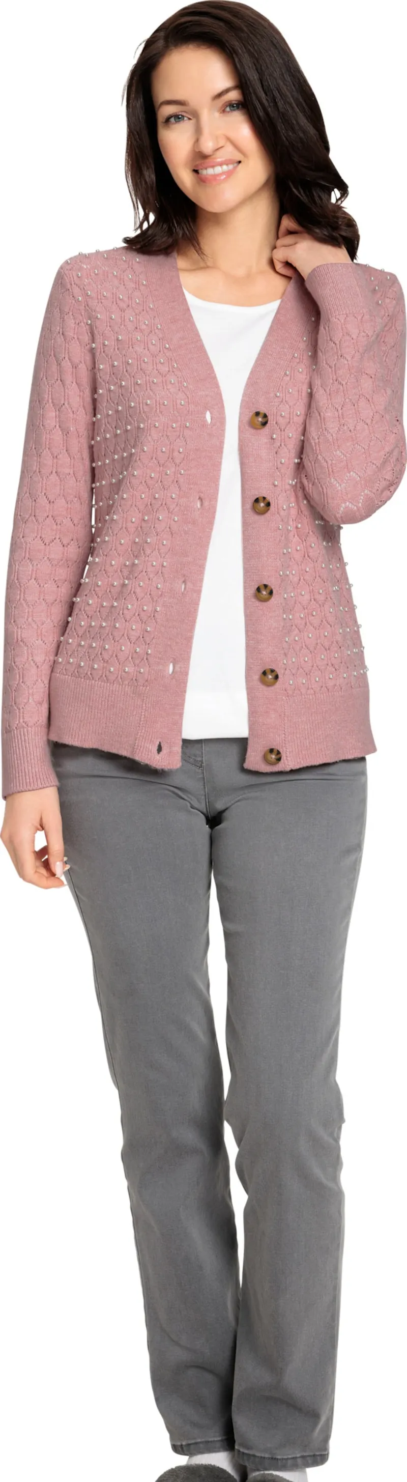 Witt Ajourstrickjacke, Rosenquarz-meliert, – Produktbild 2 von 2