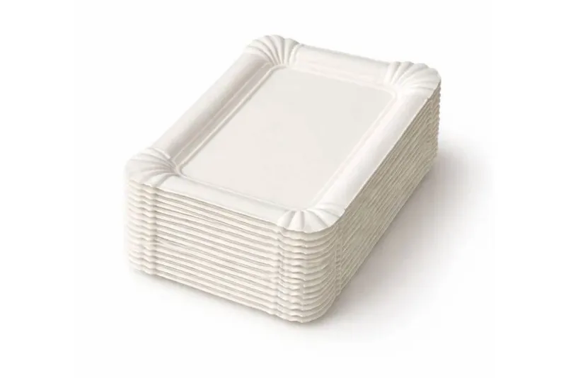 PACKEO Pappteller Einweg-Servierschale aus Pappe, Kuchtenteller, rechteckig 20 × 13 cm, (250 St), - Weiss – Produktbild 2 von 5
