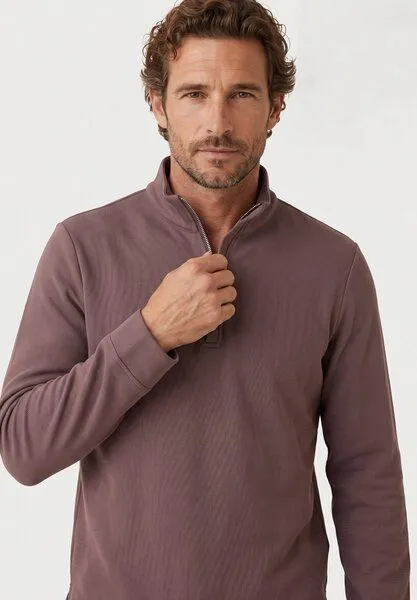 ORGANICATION ORGANICATION Longsleeve aus Bio-Baumwolle mit Viertelreißverschluss, Cocoa powder, – Produktbild 1 von 4