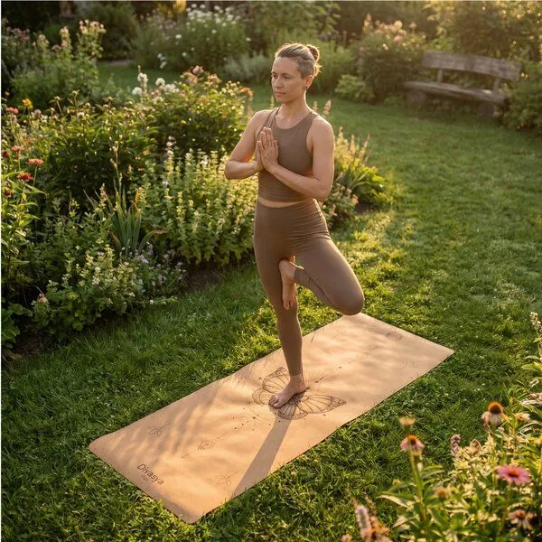 Divasya Divasya Yogamatte aus Kork & Naturkautschuk | mit Gurt & Hülle | 6 Designs, Cosmic butterfly, – Produktbild 4 von 4