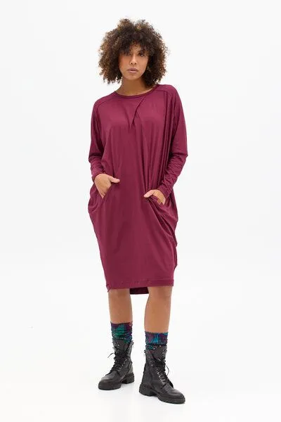 KOKOworld KOKOworld Kleid Toa – aus weicher Viskose – mit Bootsausschnitt und praktischen Taschen – Fair produziert in Polen, Wine (weinrot), – Produktbild 2 von 4