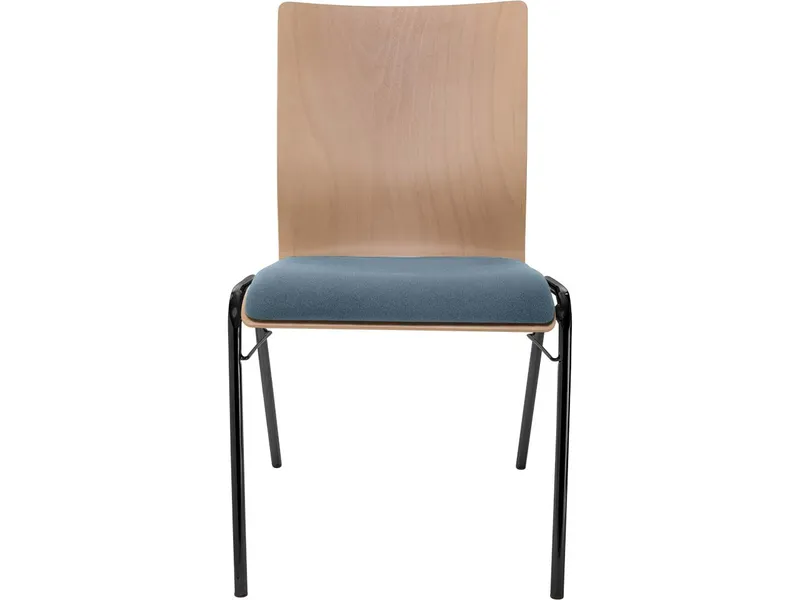 Besucherstuhl "A45" Buche, Gestell schwarz, Steg, Sitzpolster stahlblau – Produktbild 1 von 1