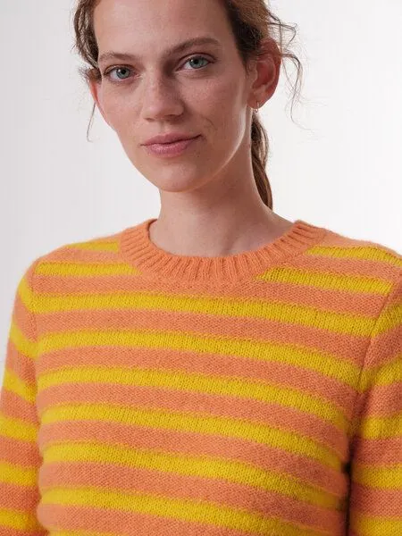 LANIUS LANIUS Streifenpullover aus Alpakawolle, Peach/neon yellow, – Produktbild 4 von 4